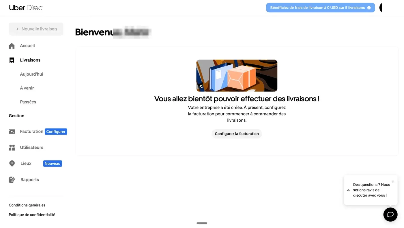 L'accueil du compte, juste après la création.